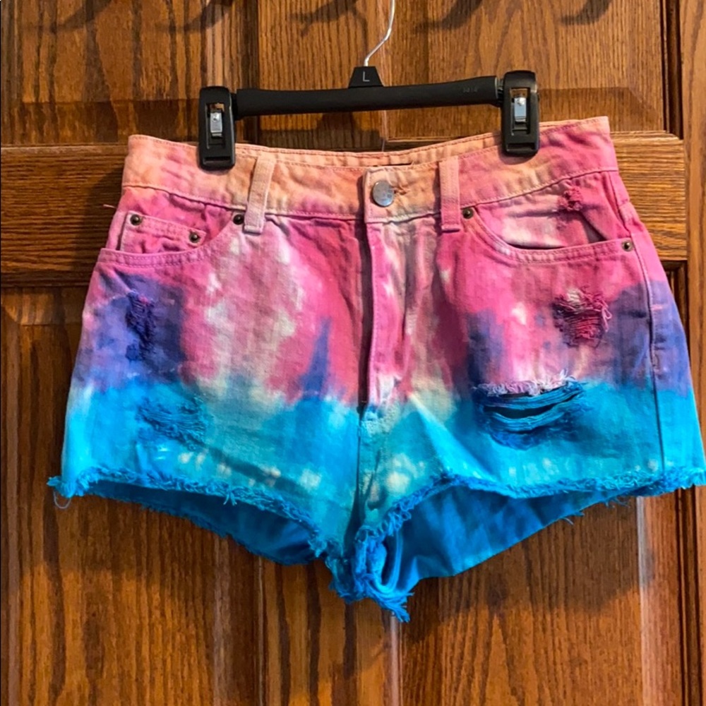 BDG Tie dye cheeky jean shorts